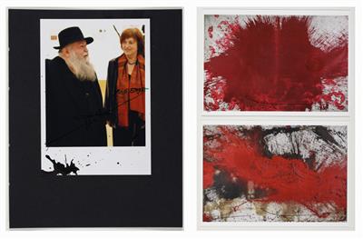 Portraitfoto Hermann Nitsch (1938 geb.) mit Valie Export (1946 geb.) und 2 signierte Postkarten - Paintings