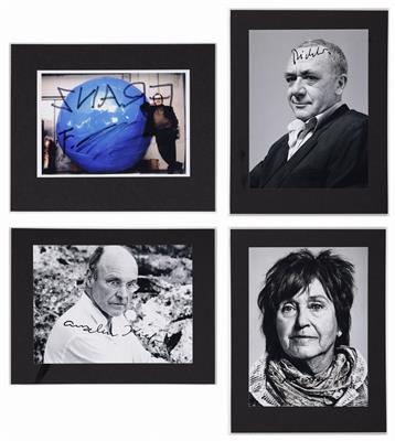 Vier Portraitfotos mit Signaturen von Franz West (1947-2012), - Paintings