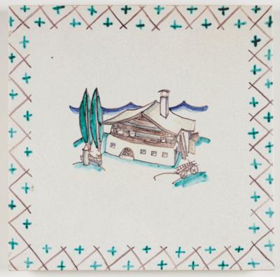 Bildplatte "Bauernhof", Schleiss Gmunden, um 1930 - Antiquitäten, Möbel & Teppiche