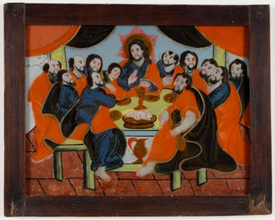 Hinterglasbild "Das letzte Abendmahl", Sandl, Oberösterreich, 19. Jahrhundert - Kunst & Antiquitäten