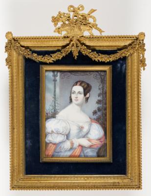 Bildnisminiatur einer eleganten Dame, 19. Jahrhundert - Kunst & Antiquitäten
