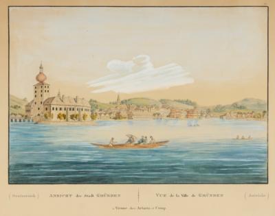 Ansicht von Gmunden und Schloss Orth am Traunsee, 19. Jahrhundert - Bilder & Zeitgenössische Kunst