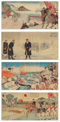 Vier Japanische Holzschnitte mit Kriegsszenen, Meiji Periode, Anfang 20. Jahrhundert - Dipinti