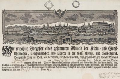 Ansicht von Linz und Urfahr - Gesellenbrief, 1813 - Bilder & Zeitgenössische Kunst
