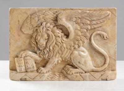 Italienische Reliefplatte mit Markuslöwen, Symbol des Evangelisten Markus und Wahrzeichen Venedigs - Kunst & Antiquitäten