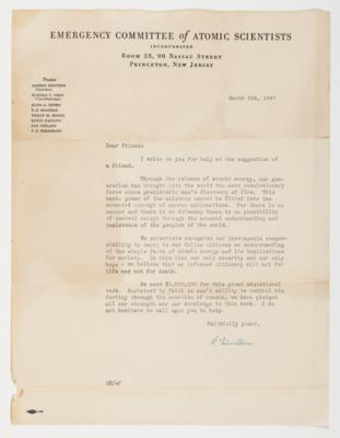 Albert Einstein (1879-1955) - Brief seines "Emergency Committee of Atomic Scientists", 1947 - Art & Antiques
