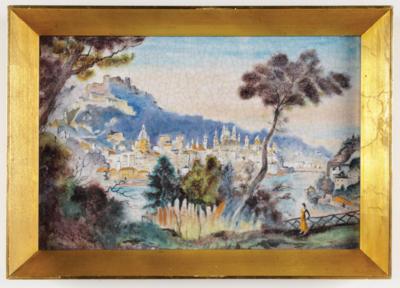 Bildplatte "Blick über Salzburg", Ernst August Mandelsloh (1886-1962), Schleiss Gmunden, um 1940 - Arte e antiquariato