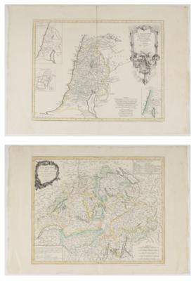 Zwei Landkarten: "La Palestine, les Tribus et Jerusalem"  &  "La Suisse", Venedig, 18. Jahrhundert - Kunst & Antiquitäten
