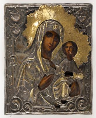 Ikone mit Oklad "Gottesmutter mit Christuskind", 19. Jahrhundert - Kunst & Antiquitäten