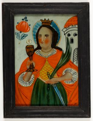 Hinterglasbild "Hl. Barbara", Sandl, 19. Jahrhundert - Art & Antiques