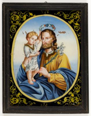 Hinterglasbild "Hl. Joseph mit Christuskind", Süddeutschland, 19. Jahrhundert - Arte e antiquariato