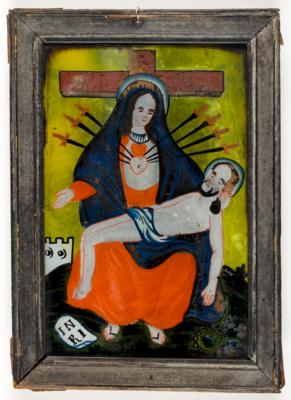 Hinterglasbild "Pieta mit Mater Dolorosa", Sandl, Oberösterreich, 19. Jahrhundert - Kunst & Antiquitäten