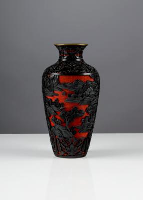 Vase mit Diaoqi-Zinnober-Schnitzlack, China, Mitte 20. Jahrhundert - Arte e antiquariato