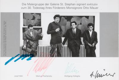 Autogrammkarte: Malergruppe der Galerie St. Stephan in Wien mit den Handsignaturen von Arnulf Rainer, - Bilder & Zeitgenössische Kunst