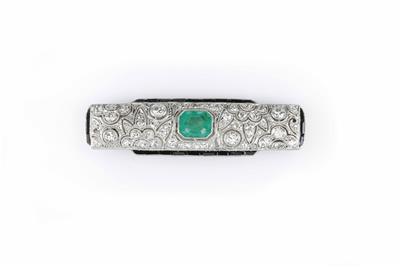 Brillant-Diamant-SmaragdArt Deco-Brosche um 1920/30 - Asta di primavera
