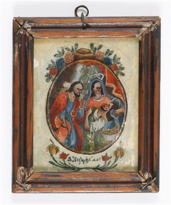 3 Hinterglasbilder tlw. Oberbayern, 19. Jahrhundert - Kunst und Antiquitäten