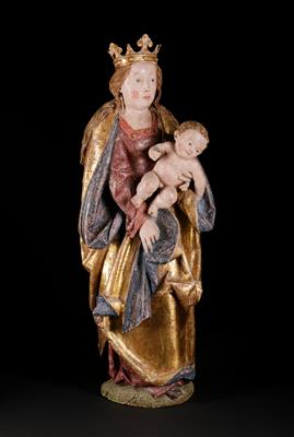 Gotische Madonna mit Christuskind eines Meisters der Donauschule, um 1500 - Asta di autunno II