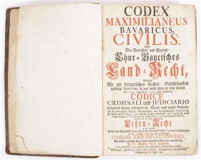 Codex Maximilianeus Bavaricus Civilis. Oder ... Chur-Bayrisches Land-Recht, München, 1756 - Frühlingsauktion II
