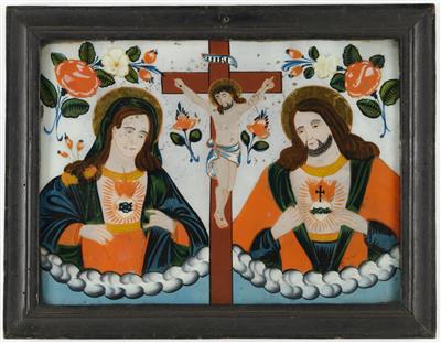 Hinterglasbild "Hll. Christus und Maria mit Kruzifix", Sandl in Oberösterreich, 19. Jahrhundert - Asta di primavera