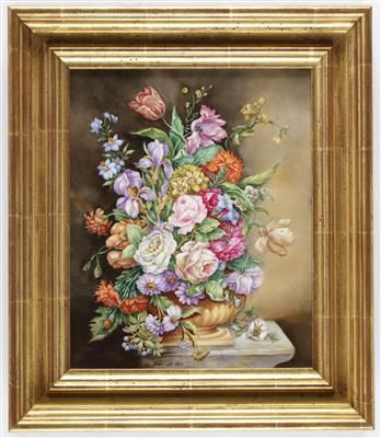 Porzellan-Gemälde mit Blumenstillleben, Anna Stepanek, Porzellanmanufaktur Augarten, Wien - Frühlingsauktion