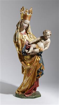Große Madonna mit Christuskind im gotischen Stil, 20. Jahrhundert - Aukce podzim