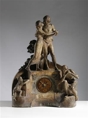 Monumentale Uhr "Allegorie des Lebens", Entwurf Stanislaus Czapek (Capeque) (1874 geb.) um 1904, Ausführung Manufaktur Friedrich Goldscheider, Wien - Herbstauktion