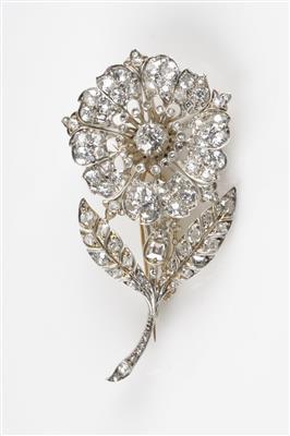 Altschliffbrillant Diamant Blumenbrosche, zus. ca. 9,0 ct - Frühlingsauktion