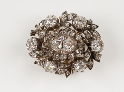 Altschliffbrillant Diamantbrosche, zus. ca. 5,50 ct Ende 19. Jahrhundert - Asta di autunno