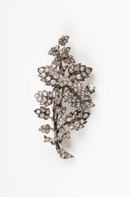 Altschliffbrillant Diamant Blätterbrosche, um 1900 zus. ca. 4,20 ct - Spring auction