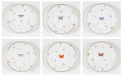 Sechs Speiseteller “Schmetterlinge”, Porzellanmanufaktur Meissen, 20. Jahrhundert - Herbstauktion