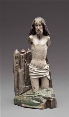 Christus im Jordan stehend, dahinter Häuserkulisse, Alpenländisch, 16. Jhdt. - Kunst, Antiquitäten und Schmuck