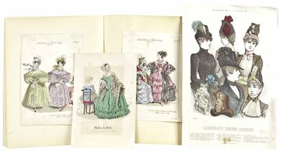 Konvolut Modedarstellungen der Biedermeierzeit: a) Modebilder zur Wiener Theaterzeitung 1830, 1833, - Antiques, art and jewellery