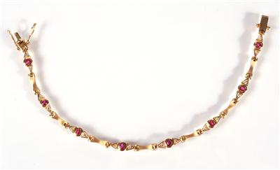 Brillant-Rubin-Armkette zus. ca. 0,25 ct, - Arte, antiquariato e gioielli
