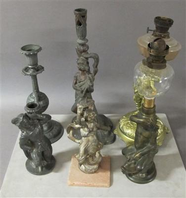 4 Kerzenleuchter und 2 Petroleumlampen - Kunst, Antiquitäten und Schmuck
