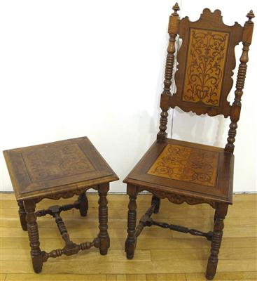 1 Historismus-Hocker und 1 Hochlehnsessel im Frühbarockstil um 1880 - Antiques, art and jewellery