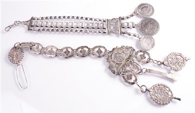 2 Taschenuhren-Ketten mit Münzanhänger - Arte, antiquariato e gioielli