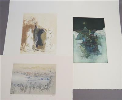 3 Farbradierungen: a) Yoshi TAKAHASHI - Kunst, Antiquitäten und Schmuck