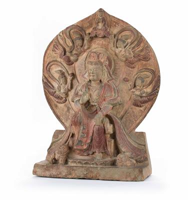Terrakotta-Buddha - Vitarkamudra, Schreinfigur, wohl China - Arte, antiquariato e gioielli