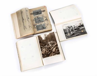Historische Holzwirtschaft: Konvolut von 3 technischen Dokumentationsbänden, - Kunst, Antiquitäten und Schmuck