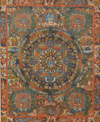 Thangka, Buddha-Bandala, Tibet/Nepal, Anfang 20. Jhdt. - Umění, starožitnosti, šperky