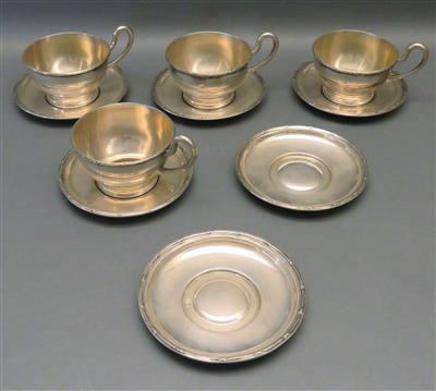 4 Wiener Teetassen mit 6 Untertellern, um 1900 - Umění, starožitnosti, šperky
