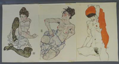 3 Lichtdrucke nach Originalen von Egon Schiele (1890-1918) - Antiques, art and jewellery