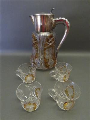 Limonadenkrug und 4 Henkelbecher, 1. Hälfte 20. Jahrhundert - Arte, antiquariato e gioielli