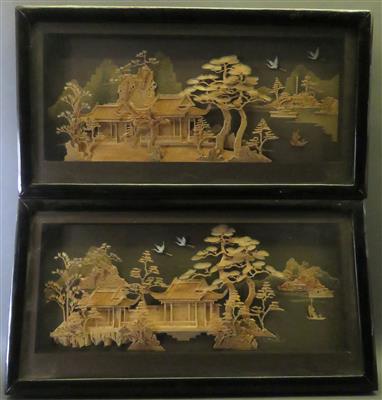 Paar filigrane Korkschnitzereien, Japan, 20. Jahrhundert - Arte, antiquariato e gioielli