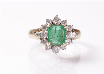 Brillant Diamant Smaragdring zus. ca. 0,55 ct - Kunst, Antiquitäten und Schmuck