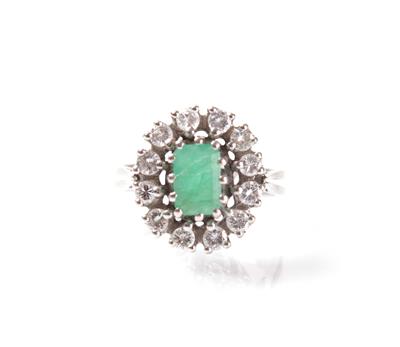 Brillant Smaragdring zus. ca.0,60 ct - Arte, antiquariato e gioielli