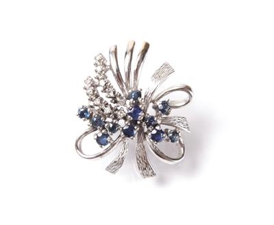 Diamant-Saphirbrosche - Arte, antiquariato e gioielli