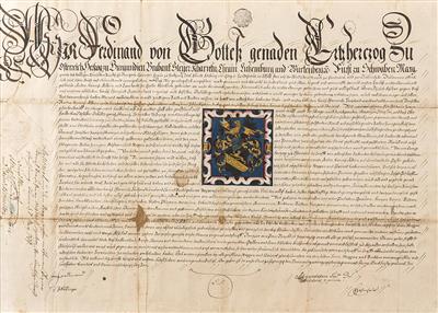 Wappenbrief von Erzherzog Ferdinand von Österreich für Andreas, - Arte, antiquariato e gioielli