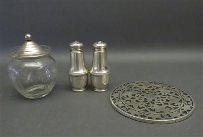 Marmeladeglas mit Silberdeckel, Glasuntersetzer - Kunst, Antiquitäten und Schmuck