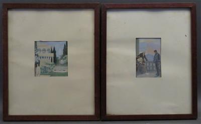 Zwei kleine Gouachebildchen, 19./20. Jahrhundert - Kunst, Antiquitäten und Schmuck